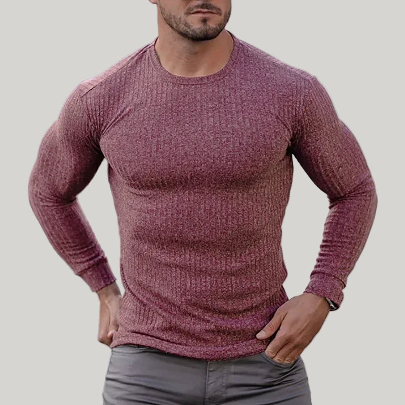 Slim-Fit Knitted Long Sleeve Sports T-Shirt