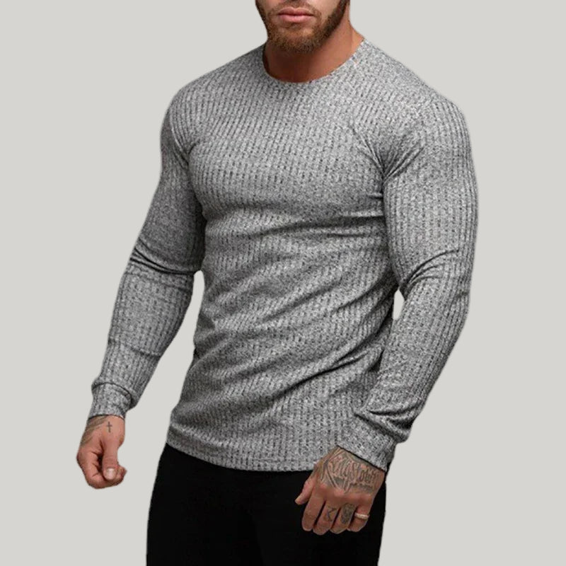 Slim-Fit Knitted Long Sleeve Sports T-Shirt