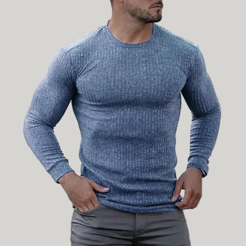 Slim-Fit Knitted Long Sleeve Sports T-Shirt