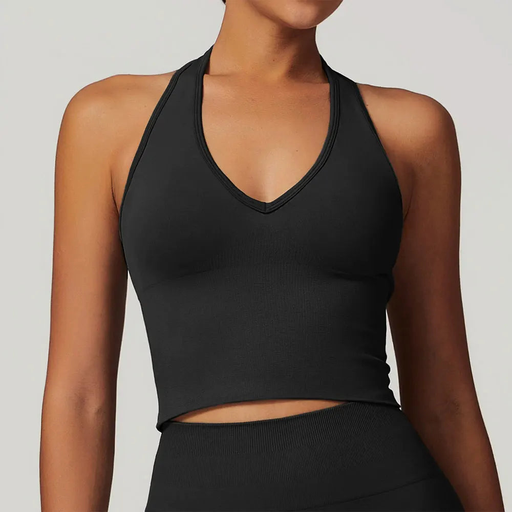 Seamless Halter-Neck Sports Bra