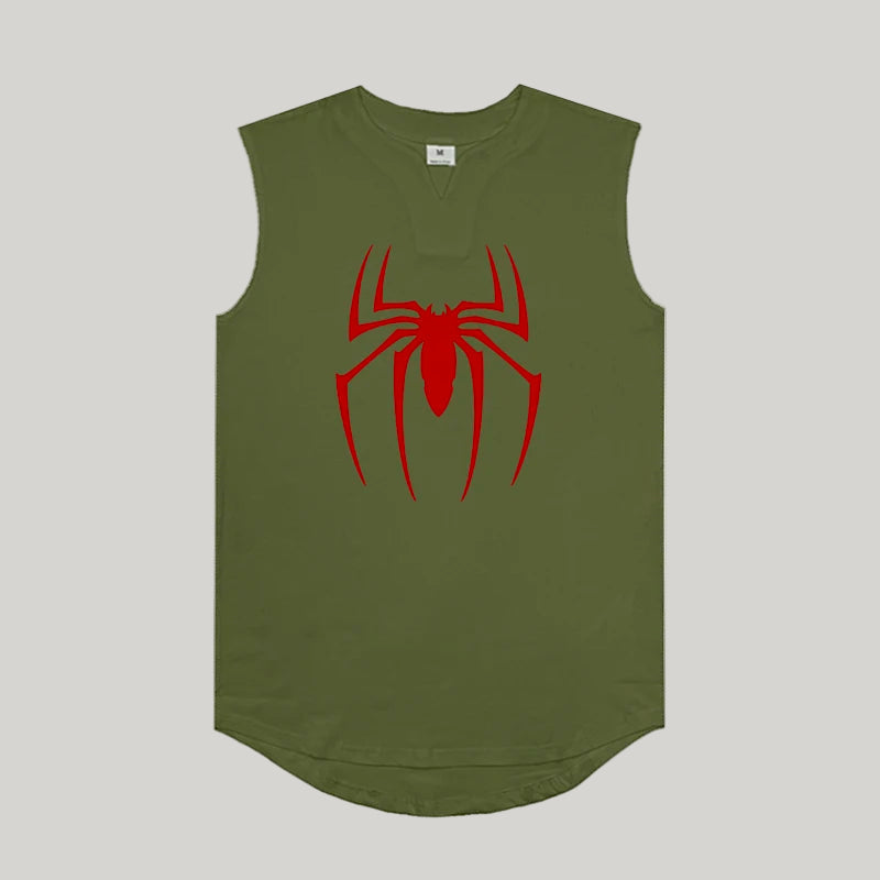Cotton V-Neck Spider-Print Tank