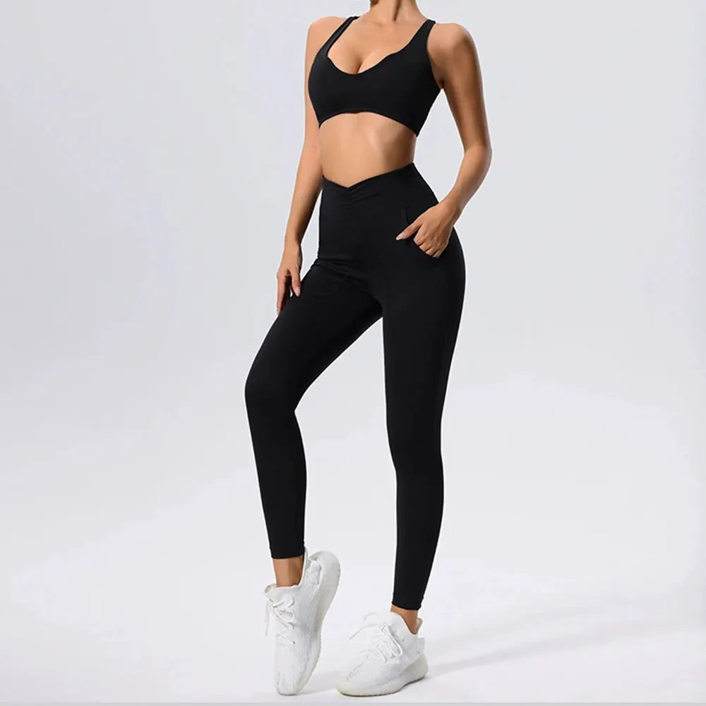 Nude-Feel Yoga Set with Push-Up Bra