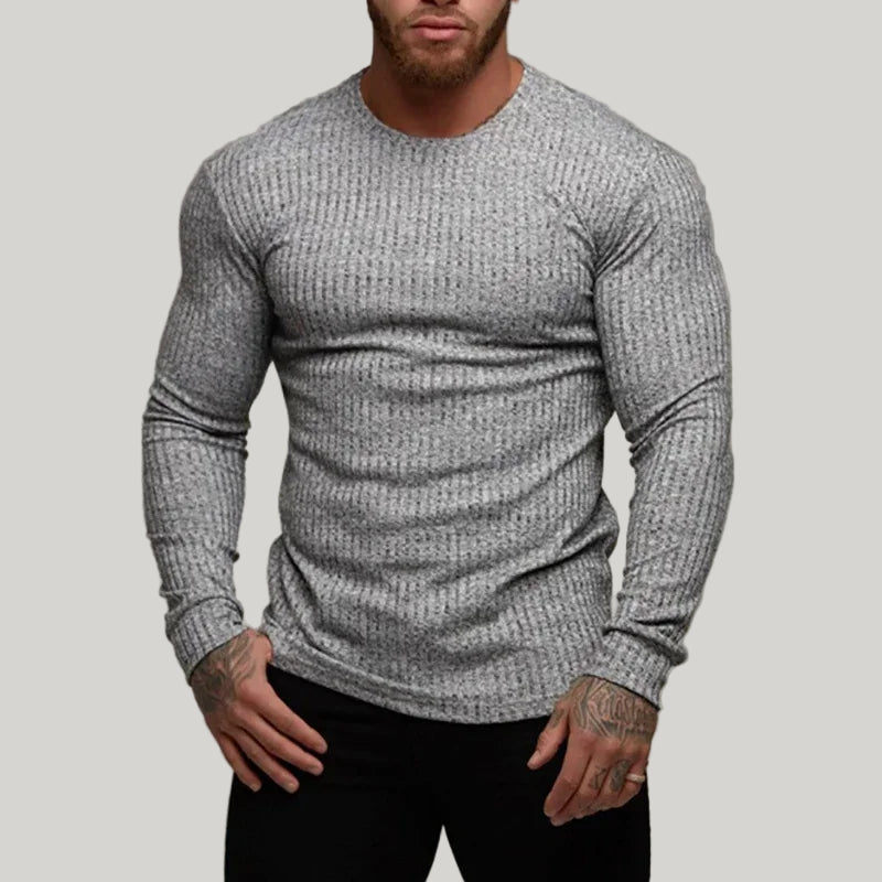 Slim-Fit Knitted Long Sleeve Sports T-Shirt