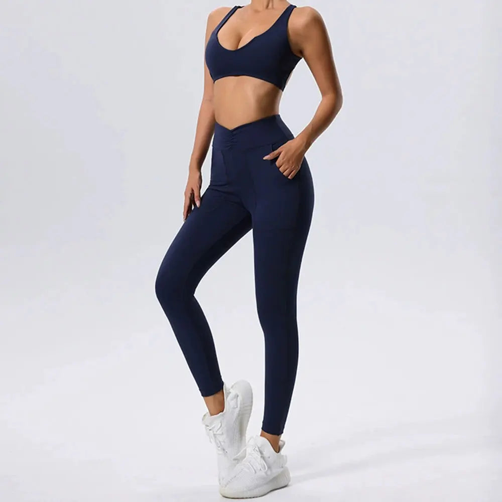 Nude-Feel Yoga Set with Push-Up Bra