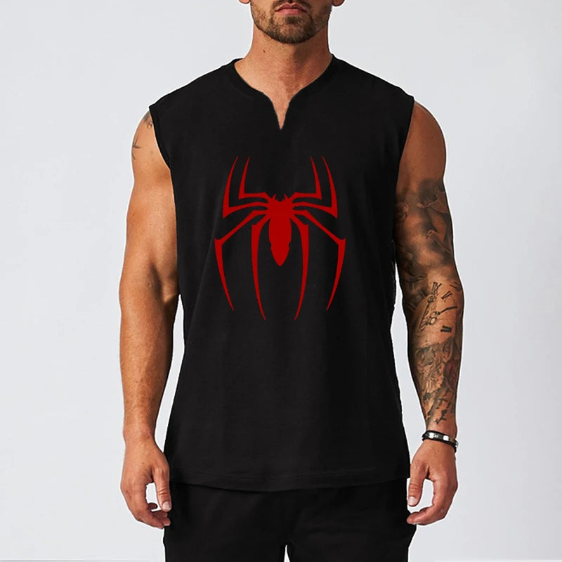 Cotton V-Neck Spider-Print Tank