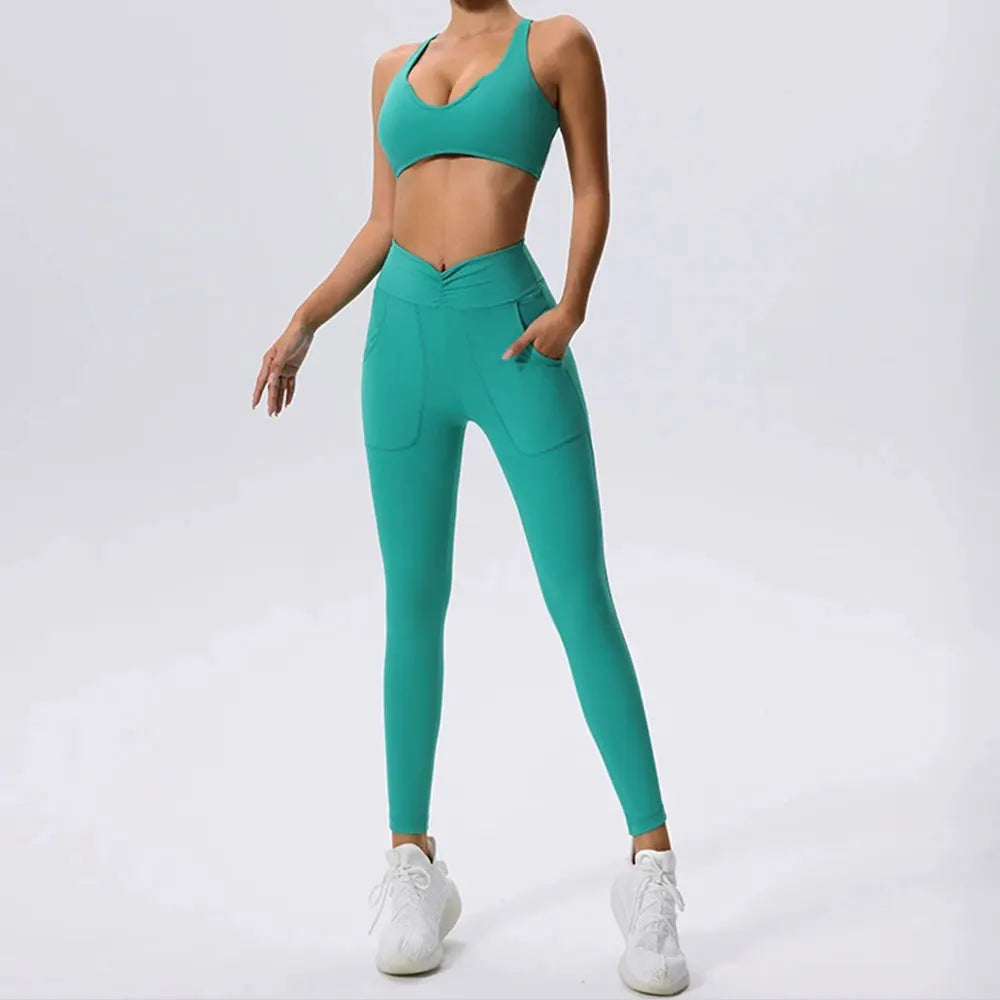 Nude-Feel Yoga Set with Push-Up Bra