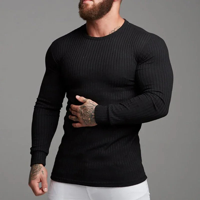 Slim-Fit Knitted Long Sleeve Sports T-Shirt