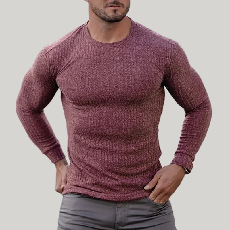 Slim-Fit Knitted Long Sleeve Sports T-Shirt