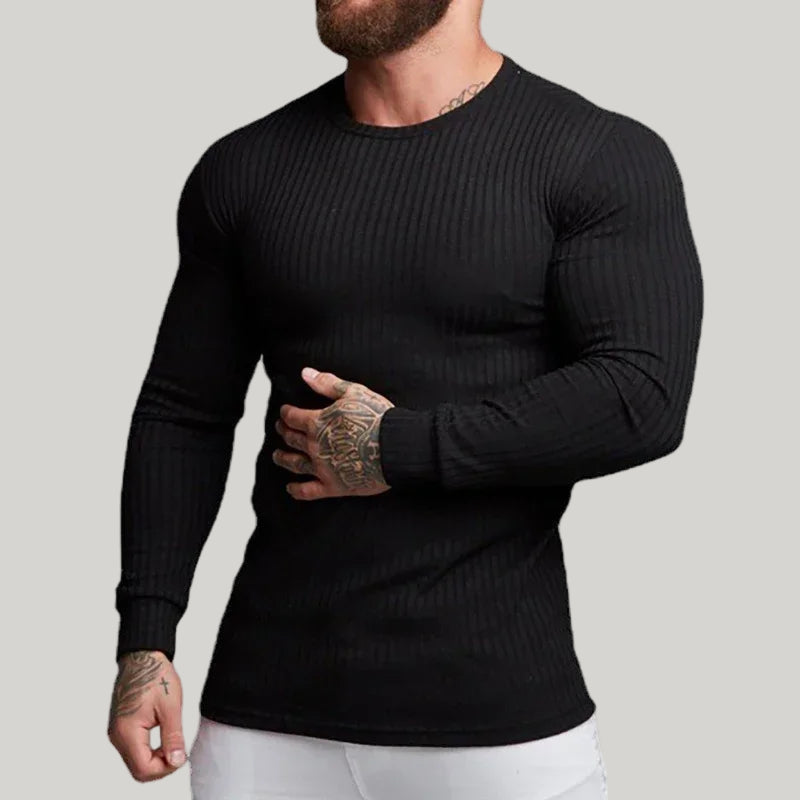 Slim-Fit Knitted Long Sleeve Sports T-Shirt