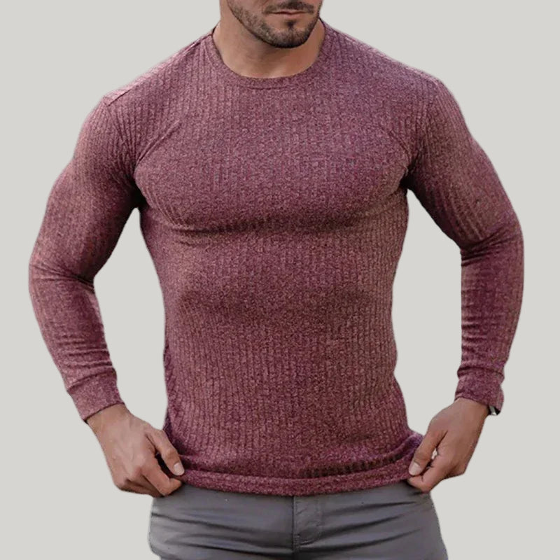 Slim-Fit Knitted Long Sleeve Sports T-Shirt