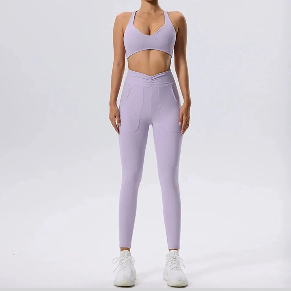 Nude-Feel Yoga Set with Push-Up Bra